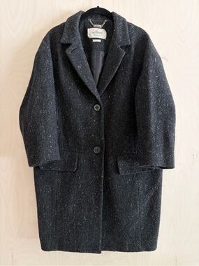 Wilfred Charcoal Black Tweed Wool-Blend Cocoon Coat Medium